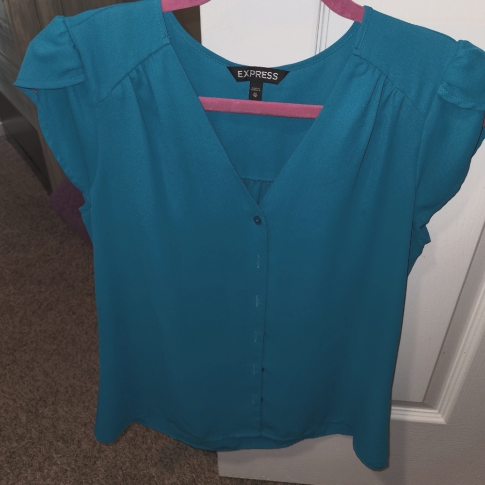 Express blouse, bright turquoise, XS, buttoned